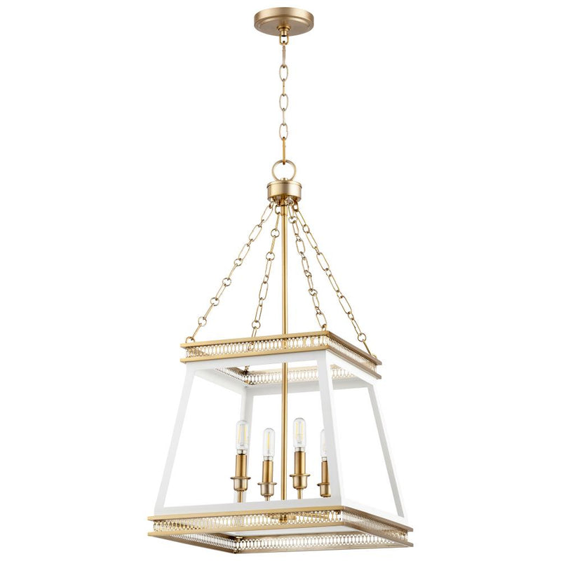 4 Light 15.5" Brass and White Pendant