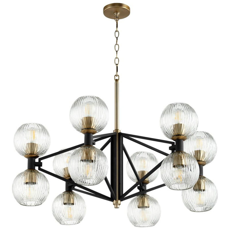 12 Light Black and Brass Chandelier