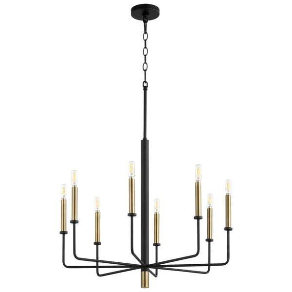 8 Light Black and Brass Chandelier