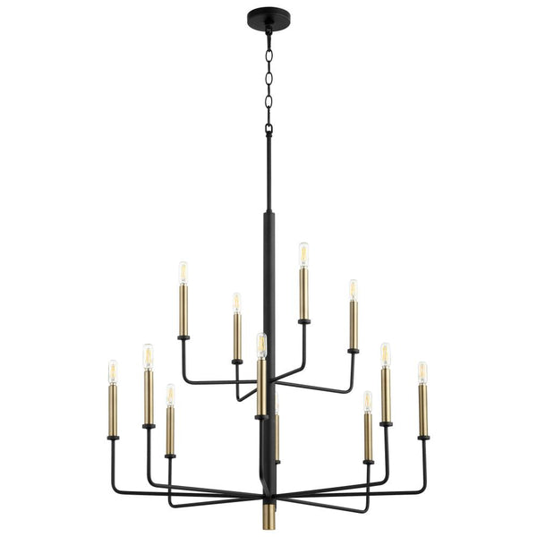 12 Light Black and Brass Chandelier